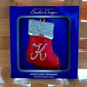 SILVER PLATED "K"  LETTER ORNAMENT WITH FINE EUROPEAN CRYSTAL